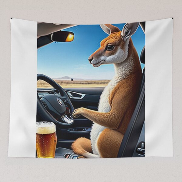 Item preview, Kangaroo having a beer while driving designed and sold by Down Unda Store.
