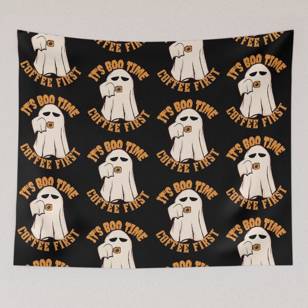 Item preview, Halloween ghost drinking coffee first designed and sold by Azrou shop.