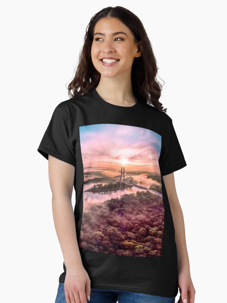 Thumbnail 1 of 7, Classic T-Shirt, A very colorful photograph of a bridge in Wroclaw from a drone designed and sold by picdab-com.