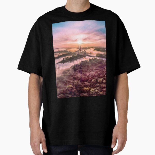 A very colorful photograph of a bridge in Wroclaw from a drone Oversized T-Shirt