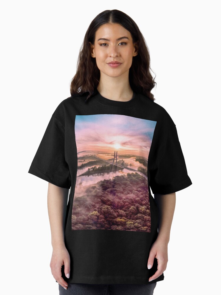 Thumbnail 1 of 7, Oversized T-Shirt, A very colorful photograph of a bridge in Wroclaw from a drone designed and sold by picdab-com.