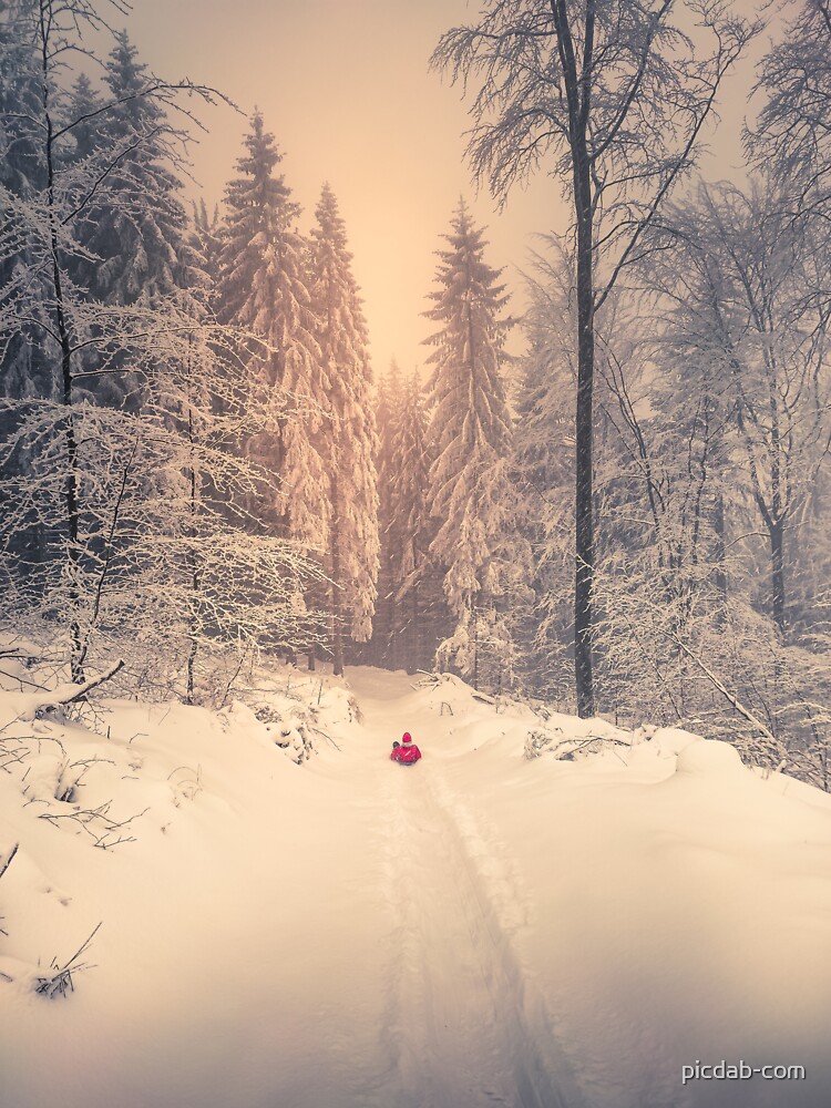 Thumbnail 7 of 7, Classic T-Shirt, Snow in the mountains and sledding fun designed and sold by picdab-com.