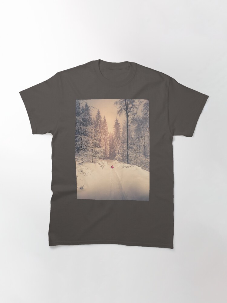 Thumbnail 3 of 7, Classic T-Shirt, Snow in the mountains and sledding fun designed and sold by picdab-com.