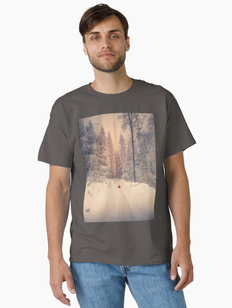 Thumbnail 1 of 7, Classic T-Shirt, Snow in the mountains and sledding fun designed and sold by picdab-com.
