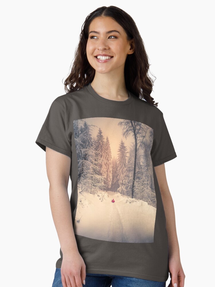 Thumbnail 2 of 7, Classic T-Shirt, Snow in the mountains and sledding fun designed and sold by picdab-com.