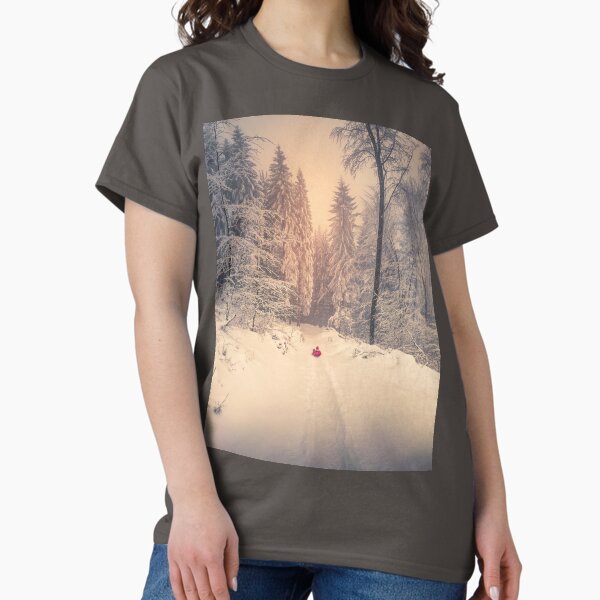 Snow in the mountains and sledding fun Classic T-Shirt