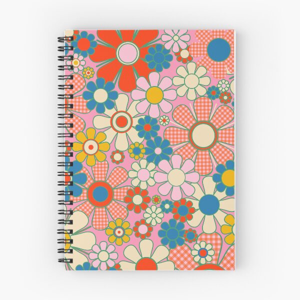 Item preview, Retro Garden Gingham Flowers 60s 70s Floral Pattern Pink Blue Red Yellow designed and sold by kierkegaard.