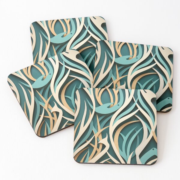 Item preview, AI Art Nouveau: Multilayered Oceanscape in Turquoise and Beige designed and sold by midmonty.