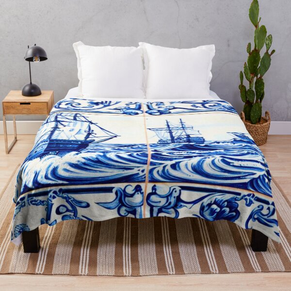 Item preview, Retro Blue and White Ship Porcelain Tiles designed and sold by RachelRebel.