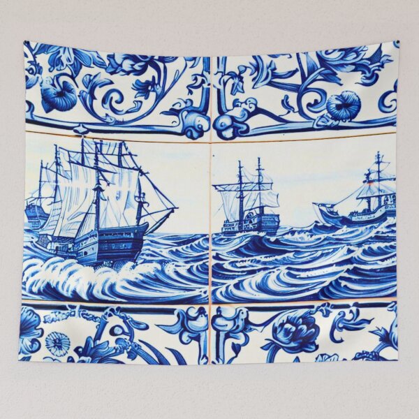 Item preview, Retro Blue and White Ship Porcelain Tiles designed and sold by RachelRebel.