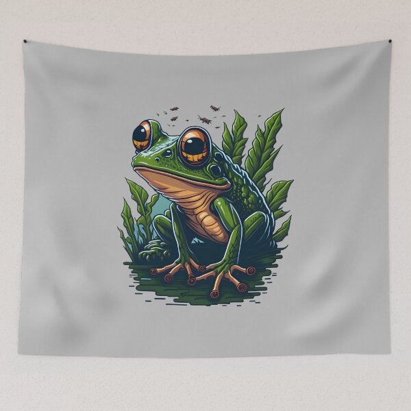 Item preview, Green frog on swamp plants designed and sold by davidbomel-Art.
