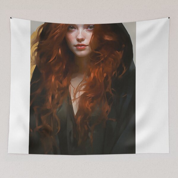 Item preview, Young beautiful hooded woman in black designed and sold by WallWhimsyWorks.