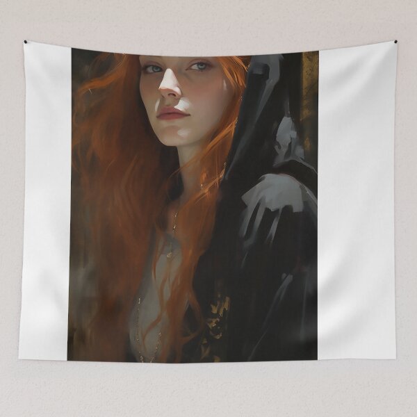 Item preview, Young beautiful hooded woman in black designed and sold by WallWhimsyWorks.