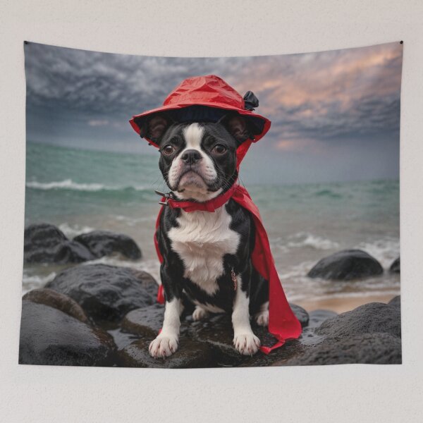 Item preview, Boston Terrier Puppy With Rainwear designed and sold by Wolfheartart.