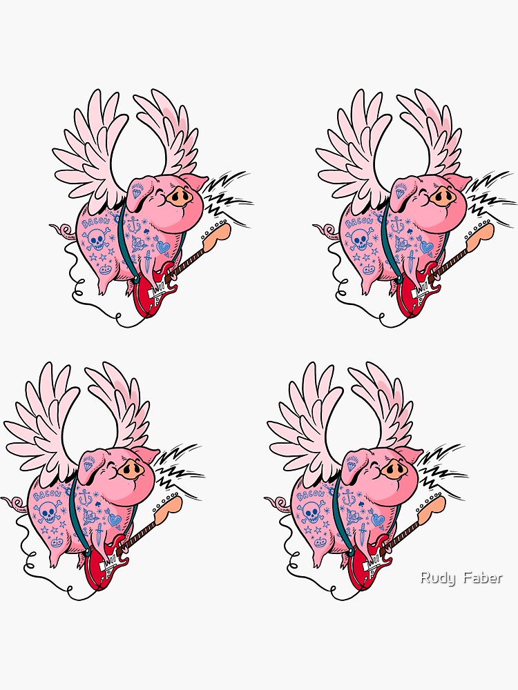 Thumbnail 3 of 3, Sticker, Pigs Rock! | Cute pig sticker 4 pack designed and sold by Rudy Faber.
