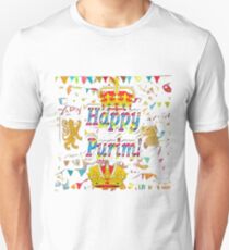 Happy Purim, happy, Purim, blessed, blest, blissful, blithe, cheerful Unisex T-Shirt