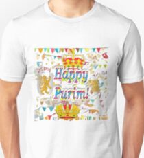 Happy Purim, happy, Purim, blessed, blest, blissful, blithe Unisex T-Shirt