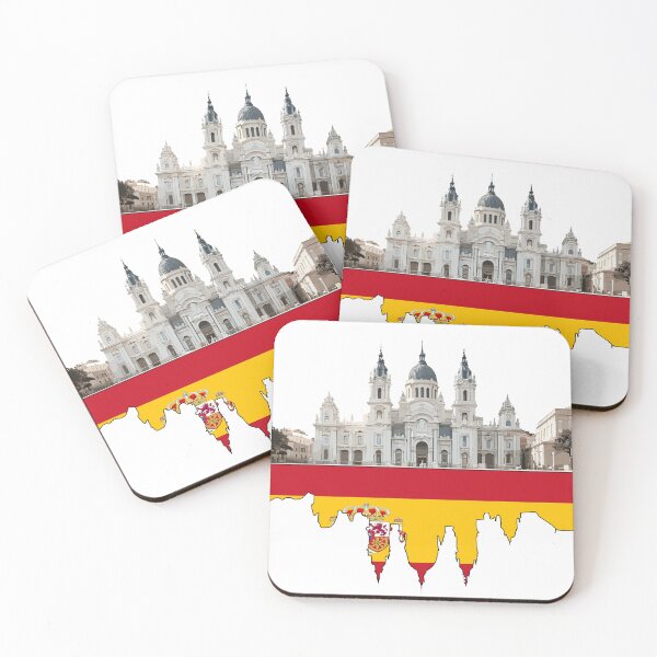 Item preview, Skyline of Madrid, Spain with the Almudena Cathedral and the Spanish flag designed and sold by Urban  Charms.