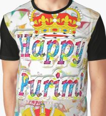 Happy Purim, happy, Purim, blessed, blest, blissful, blithe, Cartoon Graphic T-Shirt