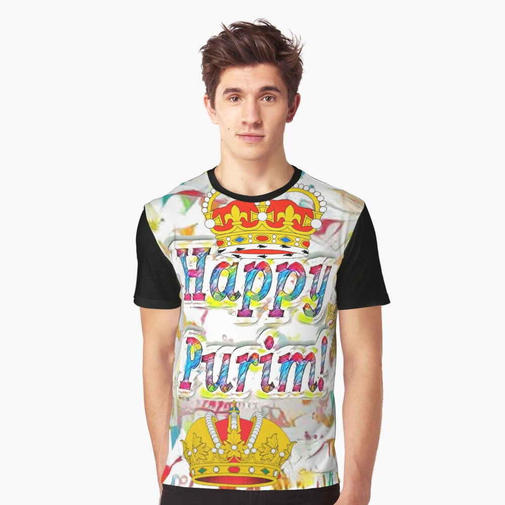 Happy Purim, happy, Purim, blessed, blest, blissful, blithe, Cartoon Graphic T-Shirt