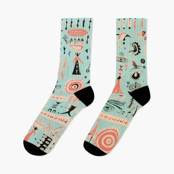 Item preview, Kaleidoscope of Whimsy: Warli AI Motifs in Cyan, Salmon, and Black designed and sold by midmonty.