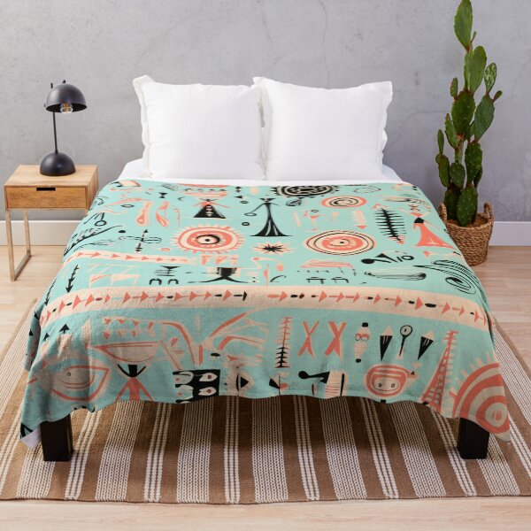 Item preview, Kaleidoscope of Whimsy: Warli AI Motifs in Cyan, Salmon, and Black designed and sold by midmonty.