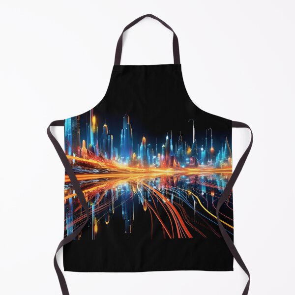 Item preview, An energetic skyline of futuristic New York in the style of speed, motion and fluorescent light trails designed and sold by AI-Only Creations.