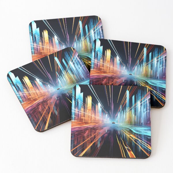 Item preview, A vibrant illustration of futuristic New York in the style of speed, motion and fluorescent light trails designed and sold by AI-Only Creations.