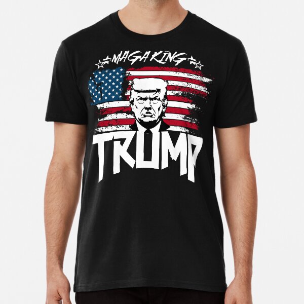 Vista previa del artículo con la obra «Trump Rey Maga», diseñado y vendido por Palati-Watt.