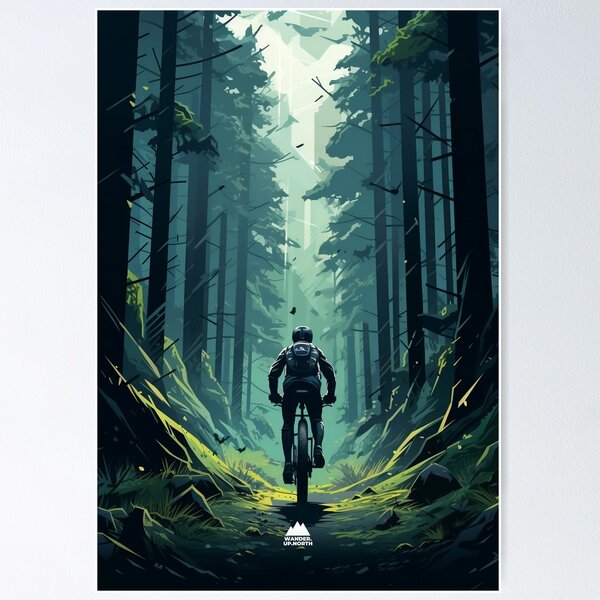 Item preview, Guy Mountain Biking in the moss covered Forest - Digital Art | WanderUpNorthCo designed and sold by WanderUpNorth.