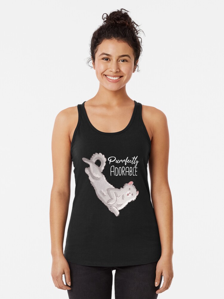 Thumbnail 1 of 3, Racerback Tank Top, Purrfectly Adorable - White American Curl designed and sold by FelineEmporium.