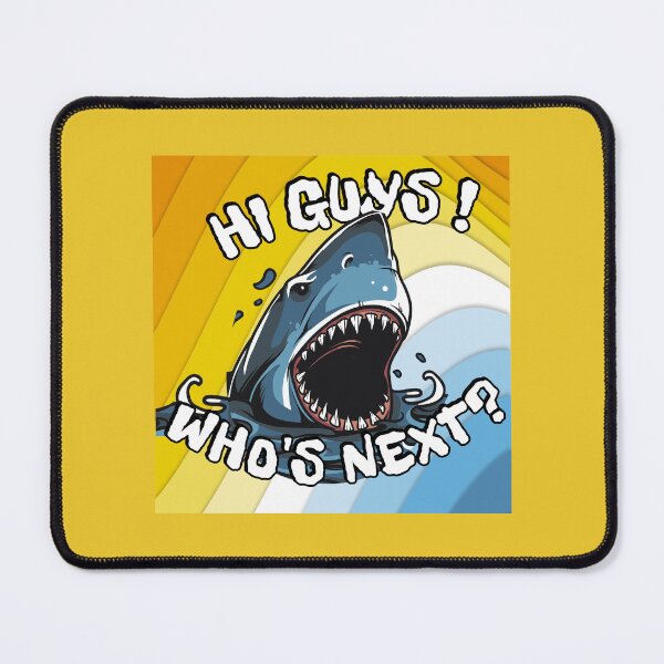 Item preview, A blue shark with white teeth on a colorful rainbow background designed and sold by SplashTastic.