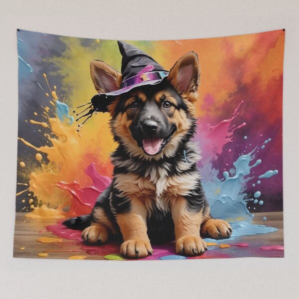 Item preview, German Shepherd Dog Puppy With A Halloween Hat designed and sold by Wolfheartart.