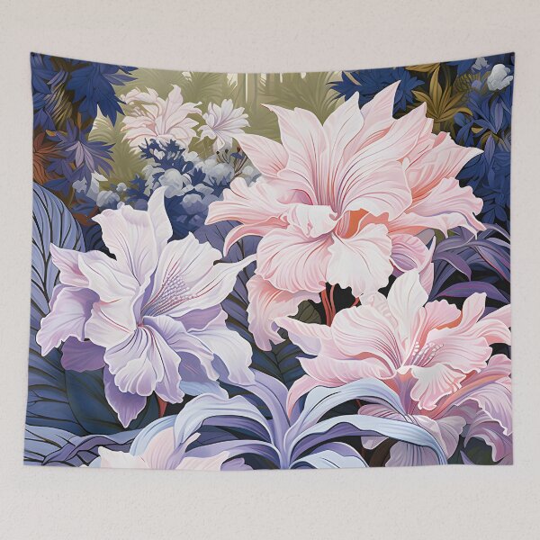Item preview, Ilustración de plantas exóticas con flores de color rosa claro y violeta. designed and sold by Flowtime.