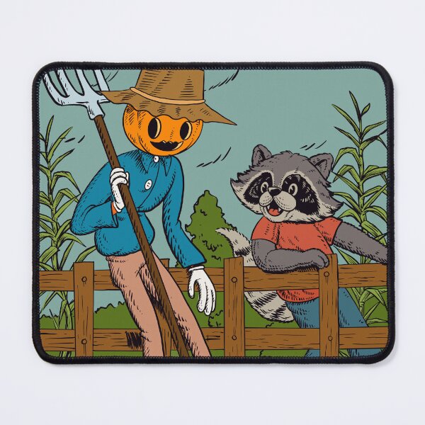 Item preview, Racoon talking to a scarecrow - halloween themed racoon illustration  designed and sold by NaturesBandit.