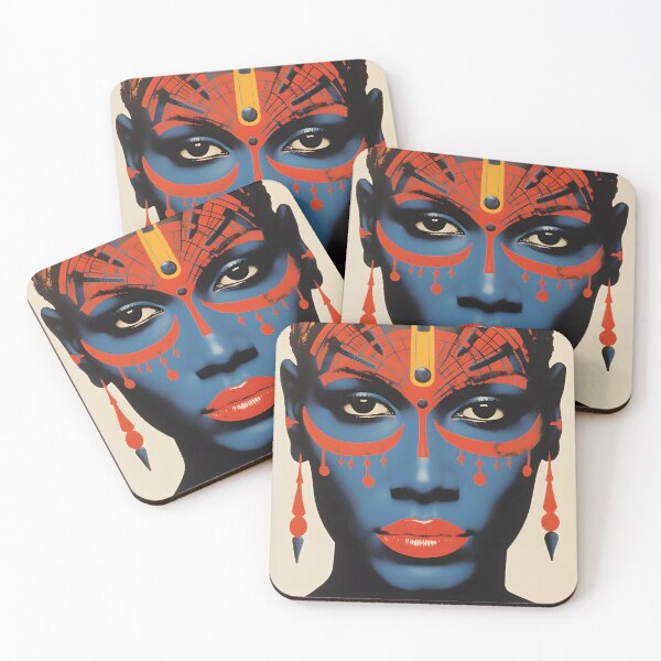 Item preview, Pop Art Vintage Image of African Woman Portrait with Traditional Indigenous Colorful Face Painting and Ethnic Clothing designed and sold by Je-we.