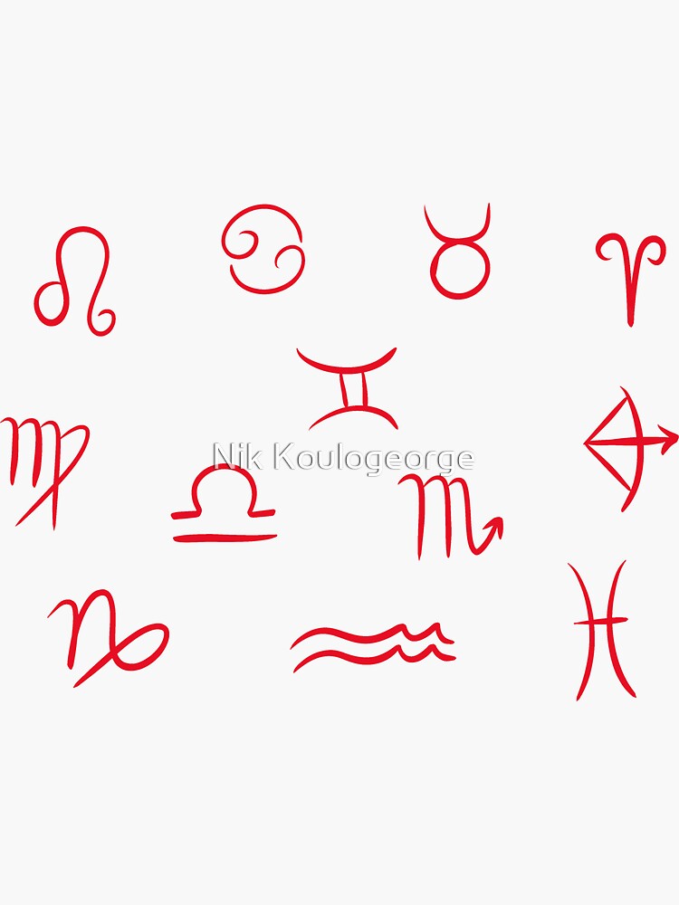 12 Zodiac Sign Symbols Stickers in Red