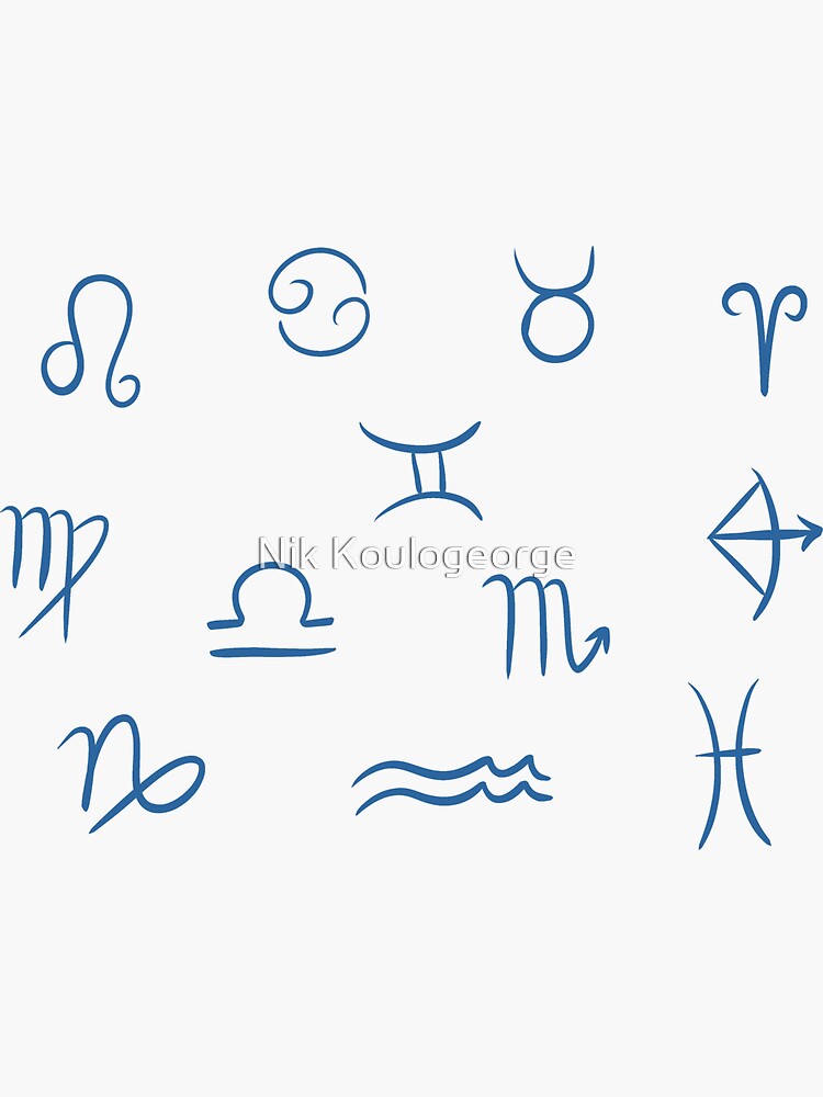 12 Zodiac Sign Symbols Stickers in Blue Sticker