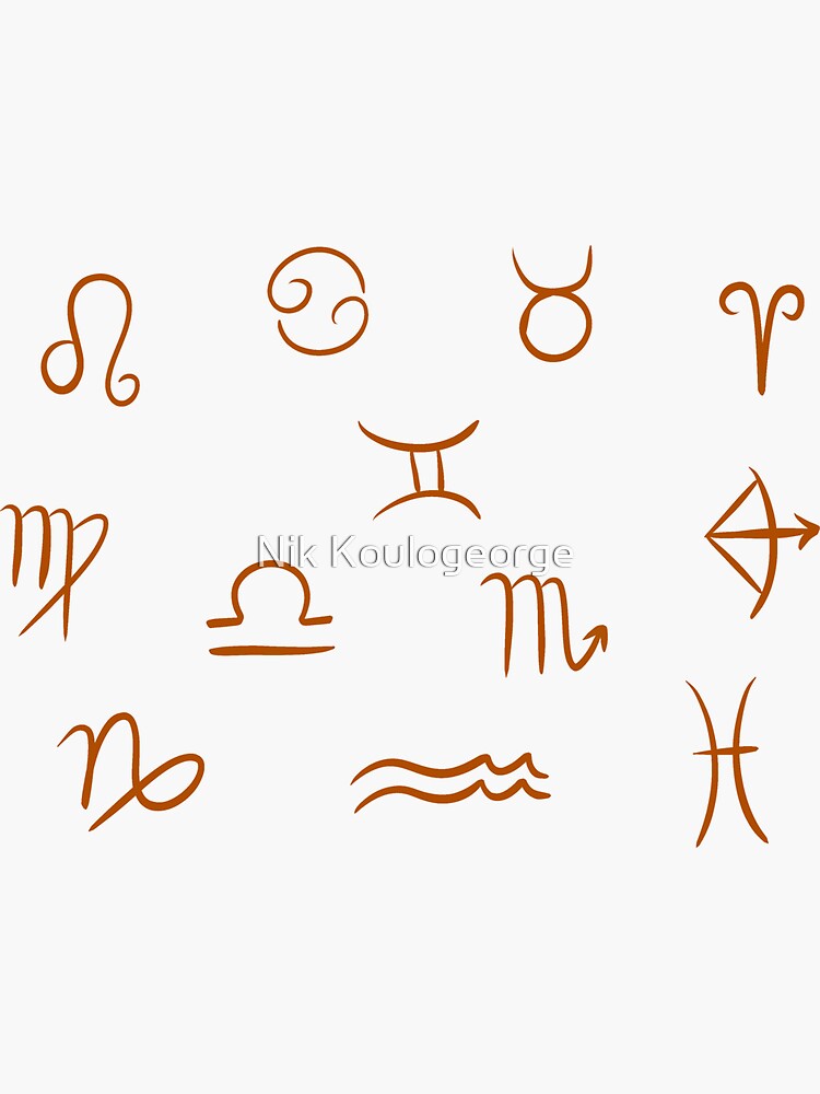 12 Zodiac Sign Symbols Stickers in Orange Sticker