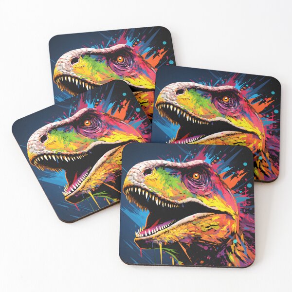 Item preview, A vibrant mural of a colorful Velociraptor in the style splattered paint designed and sold by AI-Only Creations.