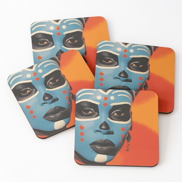 Item preview, Pop Art Vintage Image of African Woman Portrait with Traditional Indigenous Colorful Face Painting and Ethnic Clothing designed and sold by Je-we.