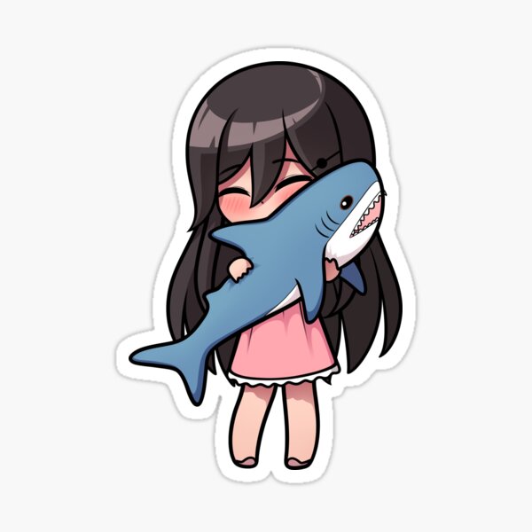 bridget from guilty gear finds a blue shark plush in a