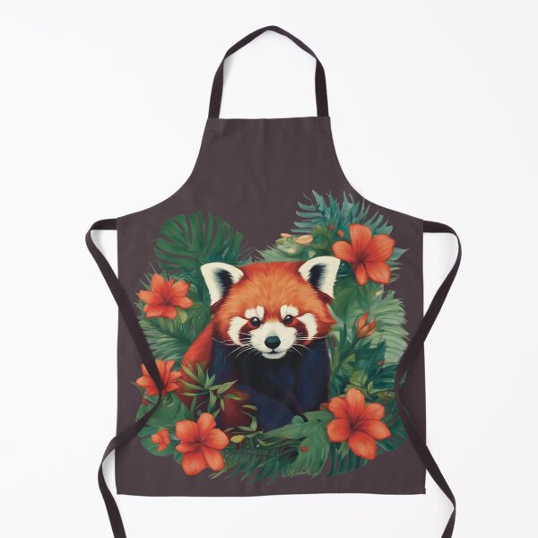 Item preview, Red Panda With Red Tropical Flowers designed and sold by greenmonstera.