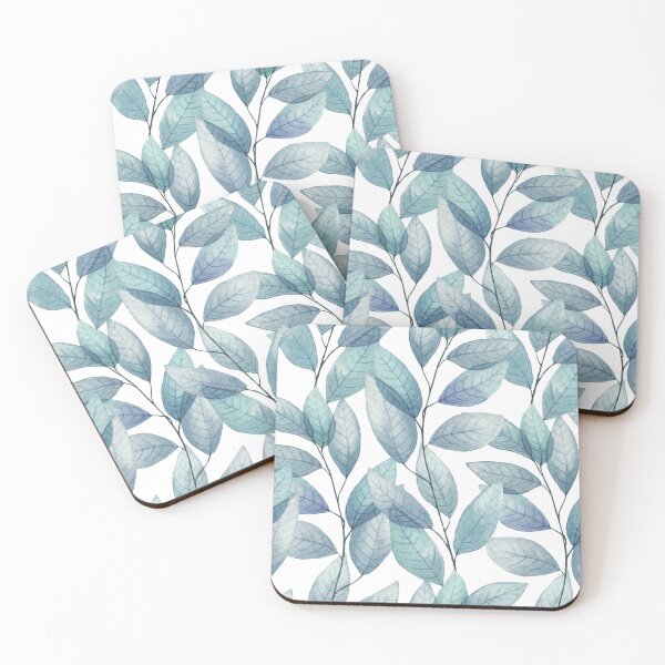 Item preview, Blue transparent leaf branches seamless watercolor print. Spring translucent foliage. Delicate romantic ornate pattern designed and sold by likapix.