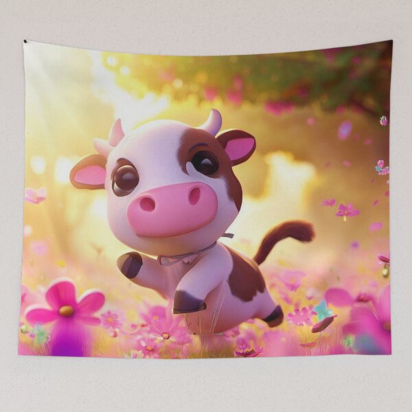 Item preview, Meadow Frolic Cow Cushion designed and sold by The Digital Compass.