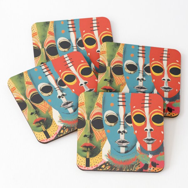 Item preview, Pop Art Vintage Image of African Drawings of Masks with Traditional Indigenous Colorful Face Painting designed and sold by Je-we.