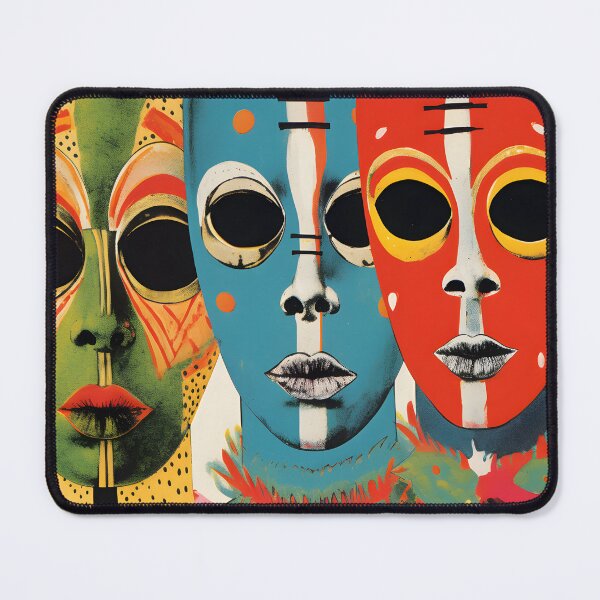 Item preview, Pop Art Vintage Image of African Drawings of Masks with Traditional Indigenous Colorful Face Painting designed and sold by Je-we.