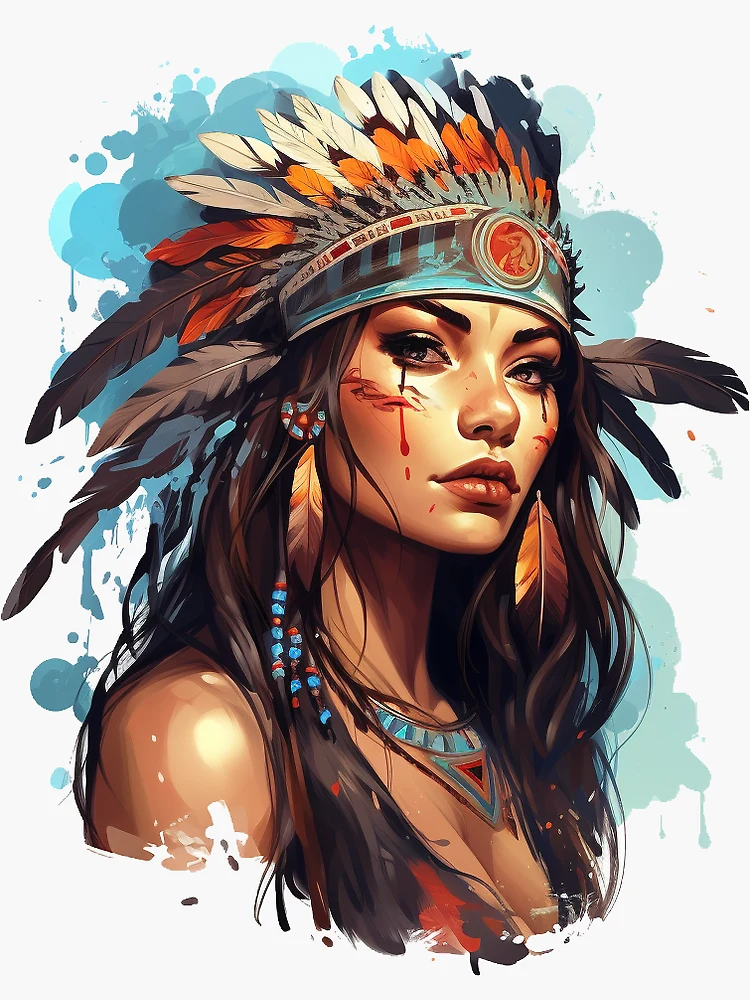 SA1784 - Vinilo adhesivo decorativo para pared, diseño de cabeza tribal  india nativa americana, cherokee indio, navajo, apache, niña, guardería