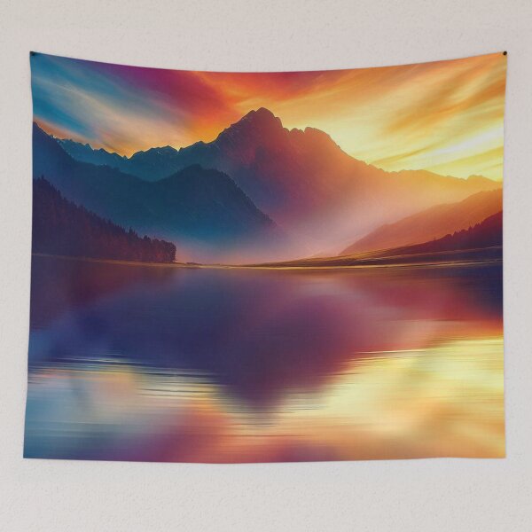 Item preview, Ethereal Majesty: Sunset Over the Tranquil Mountain Lake 1 designed and sold by The Digital Compass.