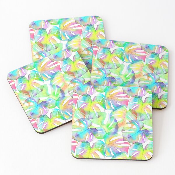 Item preview, Rainbow Translucent Monstera leaves watercolor print. Exotic tropical transparent leaf. Summer beach designed and sold by likapix.